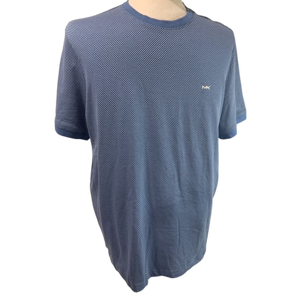 Large Michael Kors Mens New Vintage Blue Pattern Tshirt Short Sleeve